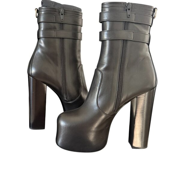 Yves Saint Laurent Shoes - YSL Saint Laurent 687651 Women's Mina 95 Black Platform Leather Boots sz 40